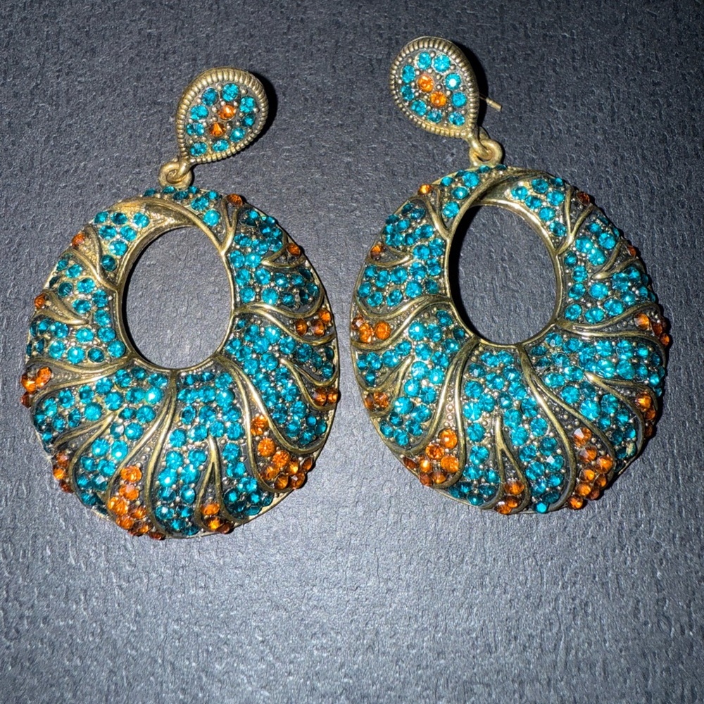 Elegant Blue and Orange Dangle Earrings